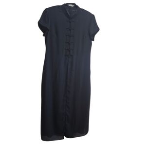 Vintage John Roberts Asian Inspired Dress Black Short Sleeve Womens Size 14